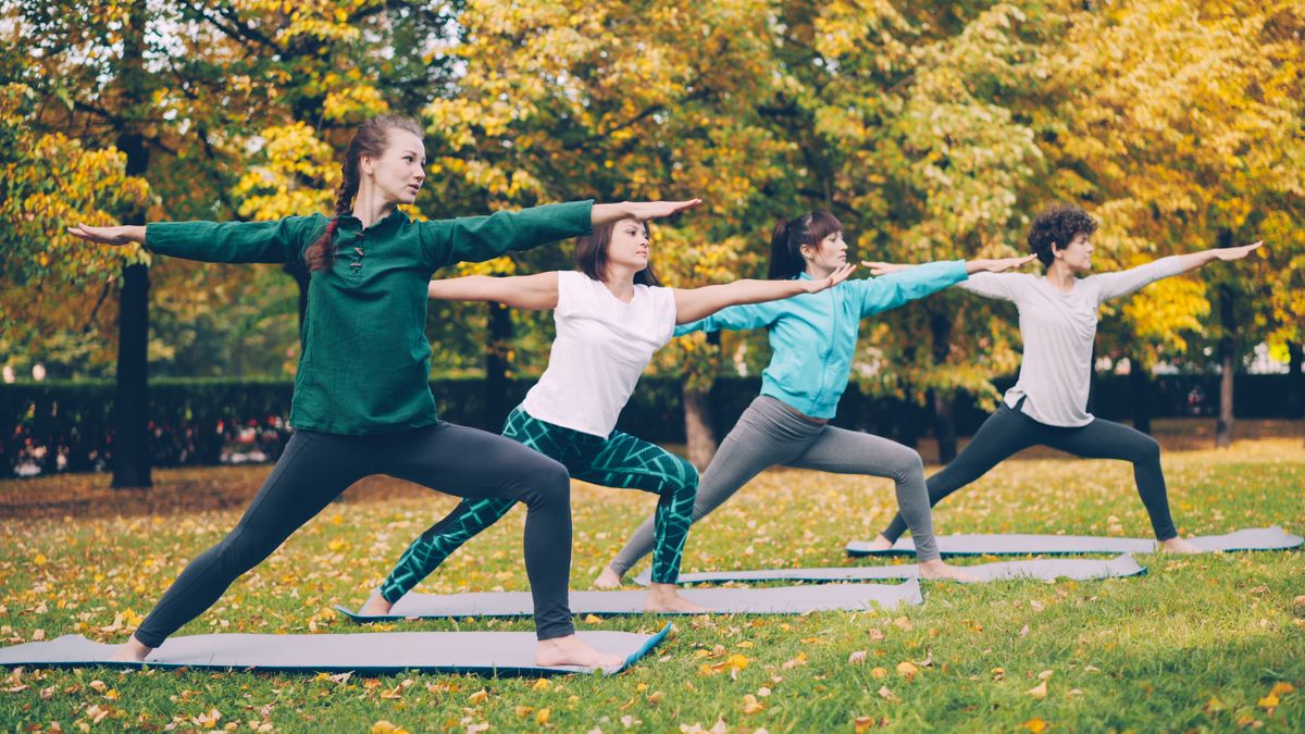 Turma do Projeto Ginástica das Mais Lindas em exercício ao ar livre